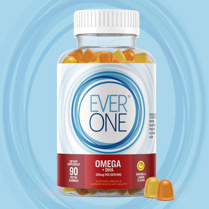 Ever One Omega Fish Oil Gummies for Adults & Teens with DHA, Omega 3, 6, 9 | Support Brain and Cardiovascular Health Supplement - Vegan, Gelatin Free, GMO Free - Orange & Lemon Flavored