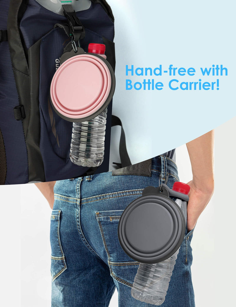 Aonkey Collapsible Dog Bowls with Bottle Carrier, 2 Pack Travel Dog Water Bowl Upgraded Carabiner, One-piece Molded Rim No Fall Off or Crack, Foldable Silicone Portable for Pets Walking Hiking 15oz Small (Pack of 2) 1. Gray & Pink - BeesActive Australia