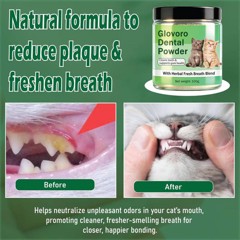 Glovoro Cat Dental Powder, Dental Powder for Cats, Relieve Gum Redness Tartar, Breath Freshener,Daily Dental Care Powder, 100g