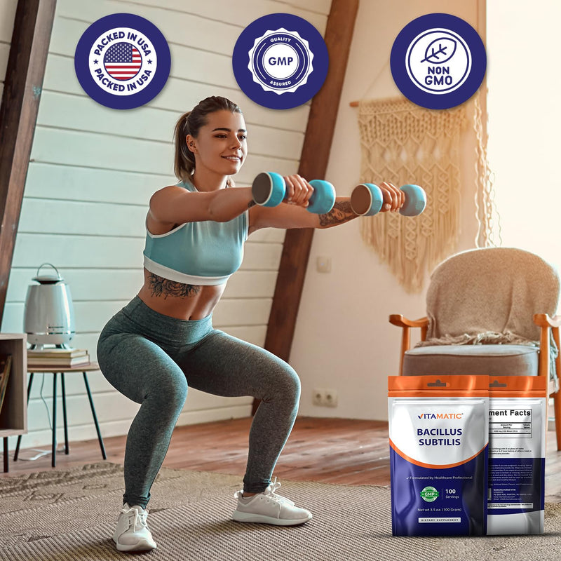 Vitamatic Bacillus Subtilis Pure Powder Probiotic Powder - Gut Health - 100 Gram - 100 Servings