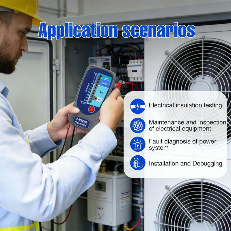 M500 Megohmmeter for Insulation Testing,Compatible with Compressor Tester HVAC, Multimeter Tester, Battery Operated, 20-1000 Megohms at 500 Volts,with Soft Carrying Case