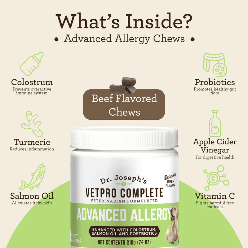 VetPro Complete Dr. Joseph's Advanced Allergy and Itch Support for Dogs, 60 Count, Supports Seasonal Allergies, Itchy Skin, & Immunity, Enhanced with Salmon Oil, Probiotics & Colostrum