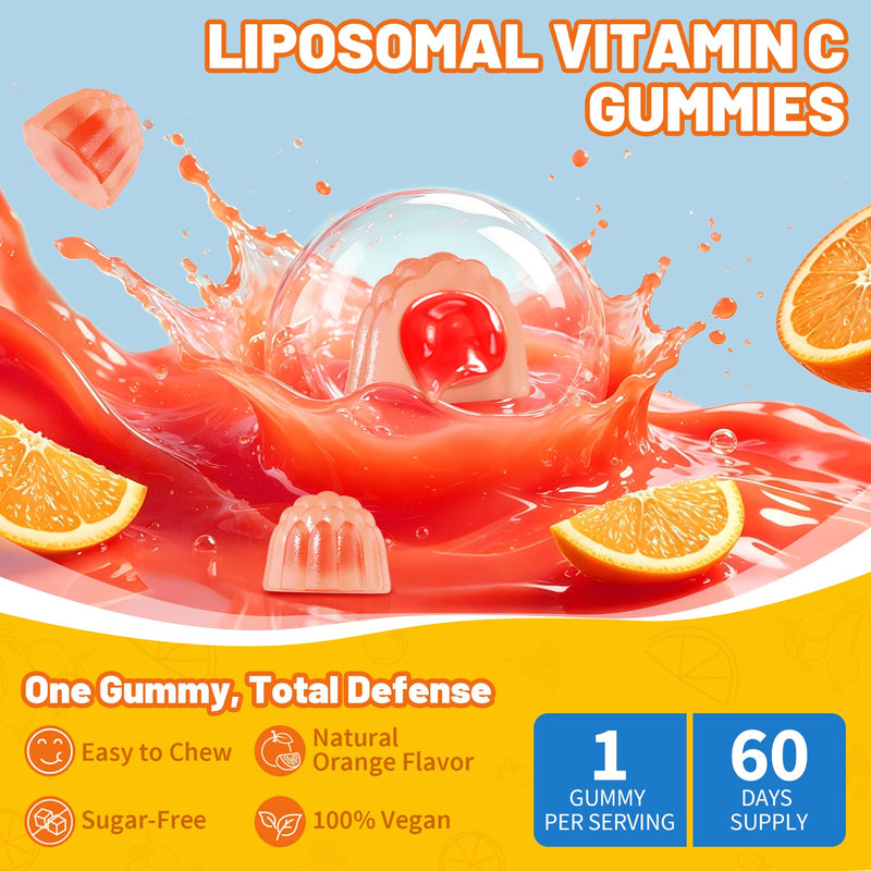 Liposomal Vitamin C Gummies 1000mg for Adults, High Absorption, 60 Servings | 15 IN 1 Chewable VIT C Supplement w/ D3, Zinc, Elderberry, Quercetin for Immune, Antioxidant, Energy Boost, Vegan, Sugar Free 60 Count (Pack of 1)