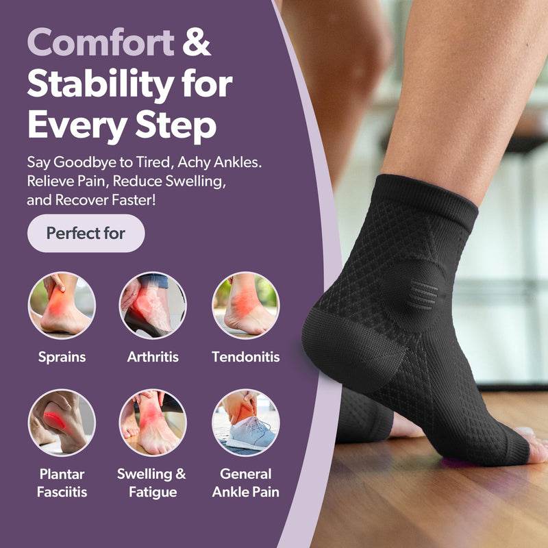 BraceAbility Neuropathy Socks (Pair) - Peripheral Neuritis Compression Diabetic Toeless Foot Sleeves for Nerve Damage Pain in Feet, Ankle Gout, Plantar Fasciitis Relief Brace for Men and Women (L - Black) Large Black - Standard - 1 Pair - BeesActive Australia