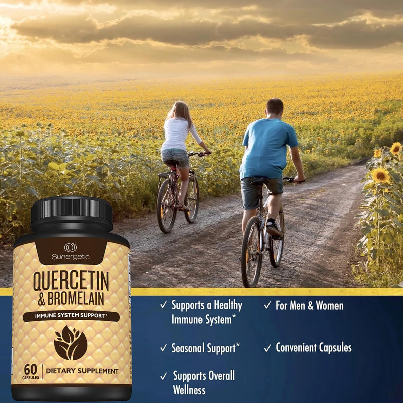 Sunergetic Premium Quercetin & Bromelain Supplement – Powerful Quercetin Bromelain Complex to Help Support Immune System & Seasonal Support – Quercetin 1000mg Per Serving – 60 Capsules - BeesActive Australia