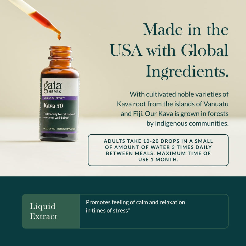 Gaia Herbs Kava Root Extra Strength - Helps Sustain a Sense of Natural Calm, Relaxation,* and Emotional Wellness During Times of Stress - Made with Noble Kava Cultivars - 1 Fl Oz (20-Day Supply) Standard Packaging - BeesActive Australia