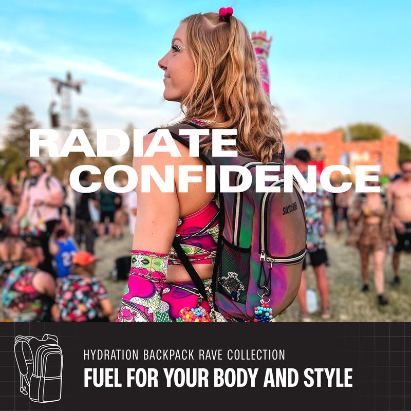 Sojourner Hydration Pack, Hydration Backpack - Water Backpack with 2l Hydration Bladder, Festival Essential - Rave Hydration Pack Hydropack Hydro for Hiking, Running, Biking, Festival Gear Luminous - Green - BeesActive Australia