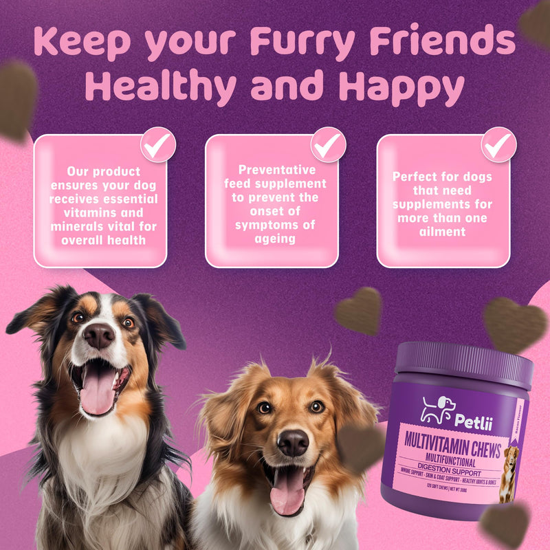 Multivitamin Chews - 120 Bacon Dog Chews | Vitamins, Omegas and Probiotics | Healthy Joints and Gut, Prevent Itching and Improve Vitality