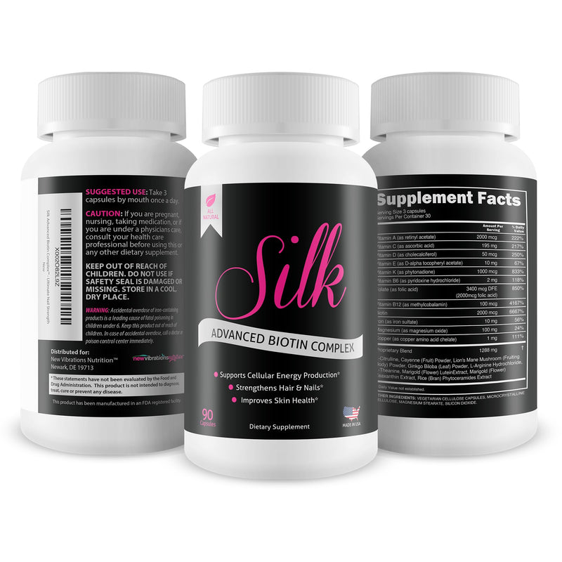 Silk Advanced Biotin Complex- Promotes Stronger, Longer, Hair-Healthier Skin- Ultimate Nail Strength