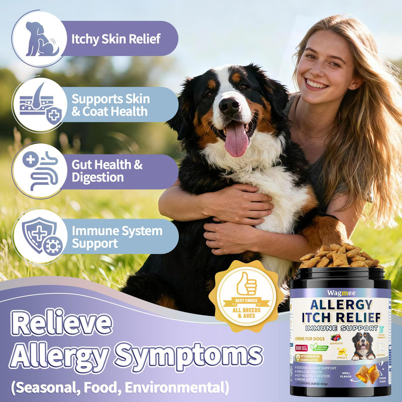 2-in-1 Dog Allergy Relief & Multivitamin Chews – 500 Ct Anti-Itch Chews + 16-in-1 Dog Vitamins (500 Ct), Skin, Coat, Gut, Immune & Energy Support with Omega-3 & Probiotics
