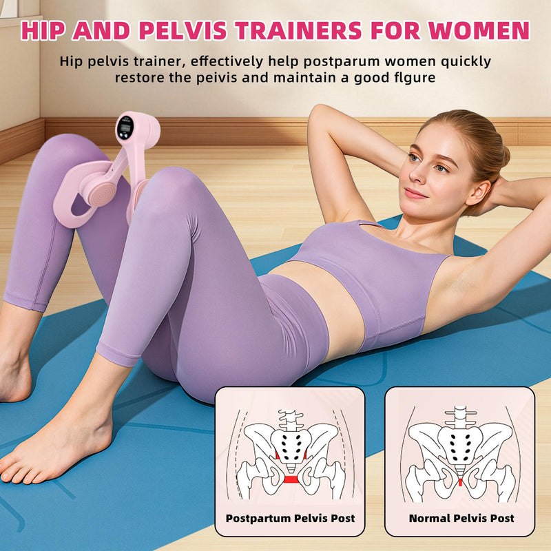 Thigh Master, Pelvic Floor Strengthening Device with Display Counter Hip Trainer Kegel Exerciser, Leg Inner Thigh Trainer Pelvic Floor Muscle Trainer, Thigh Exercise Workout Equipment for Home Pink - BeesActive Australia