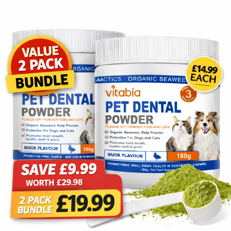 Plaque Off Powder for Dogs & Cats, Natural Pet Dental Care Tartar Remover, Fresh Breath & Healthy Gums, No Brushing Needed, Seaweed & Probiotics, 180g Pack of 2 (180g × 2 (Pack of 2)) 180g × 2 (Pack of 2)