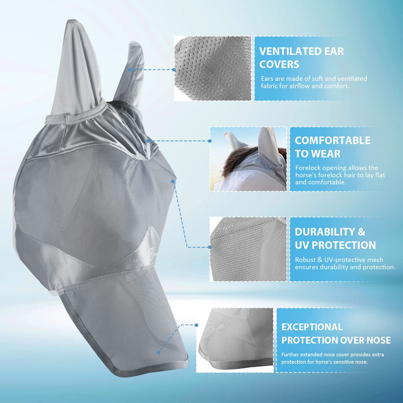 Harrison Howard Horse Fly Mask Long Nose with Ears Original Grey Horse Large Horse (Large) - BeesActive Australia
