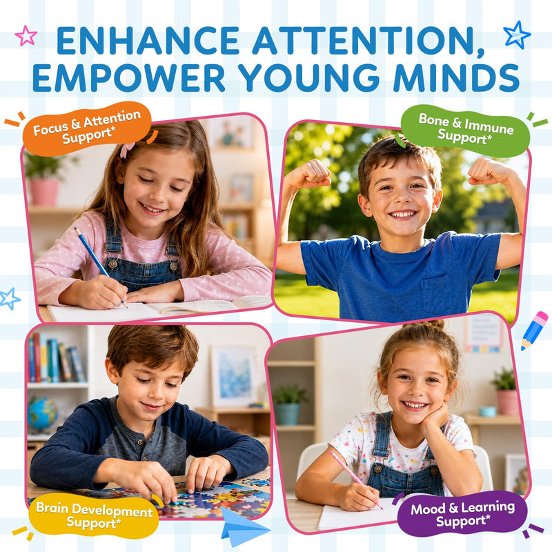 Kids Focus and Attention Supplements with Phosphatidylserine, L-Theanine, Omega-3, Ginkgo Biloba, Kids Multivitamin Liquid Drops, Supports Cognitive, Memory, Calm & Mood, Strawberry, 2 Fl Oz 2 Fl Oz (Pack of 1)