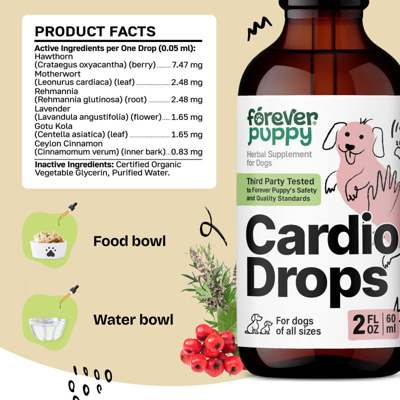 Forever Puppy Cardio Drops for Dogs - Hawthorn Berry & Motherwort Herb - Liquid Antioxidant Supplement with Gotu Kola Leaves & Lavender Extract - 2 fl oz
