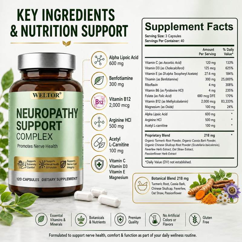 Neuropathy Supplements, Nerve Savior for Neuropathy Support Feet and Hands | for 600mg Alpha Lipoic Acid and Vitamins B & B12, Scientific Nerve Health Supplement, Peripheral Comfort Formula, 120 Count 120 Count (Pack of 1)