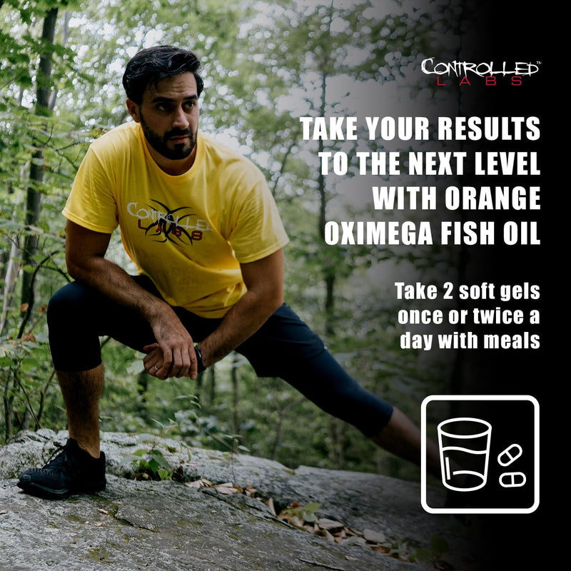 CONTROLLED LABS Orange Oximega Fish Oil Supplement 120 Softgels, EPA and DHA, 2000mg Omega- 3 Fatty Acids, Citrus-Flavor, Burpless Softgels (Pack of 2) 1 Count (Pack of 2)