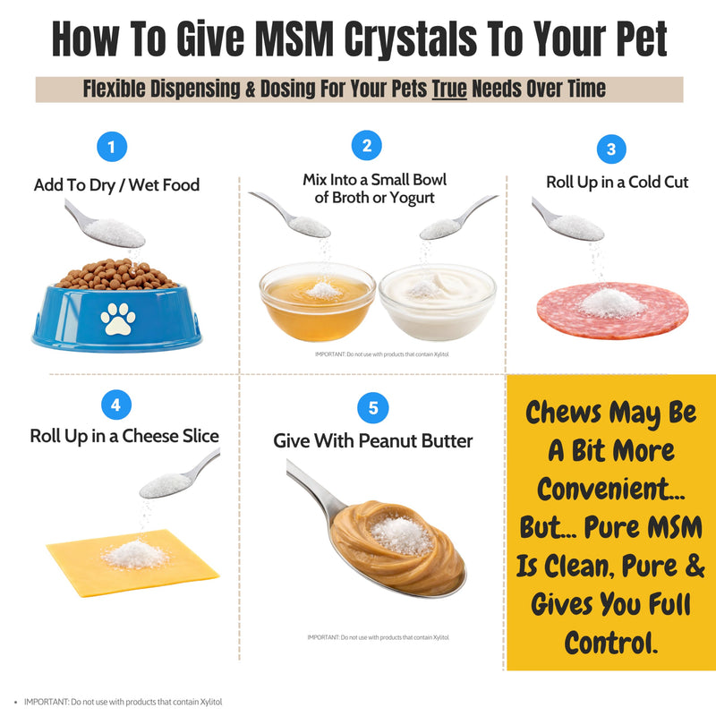Pure MSM for Dogs & Cats | 99.9% Pure MSM Crystals | Organic Sulfur for Joint Support, Mobility, Skin & Coat | 100% Additive-Free | 7 oz / 210 g Bag 1 x 7oz Pack (30 - 90 Day Supply)