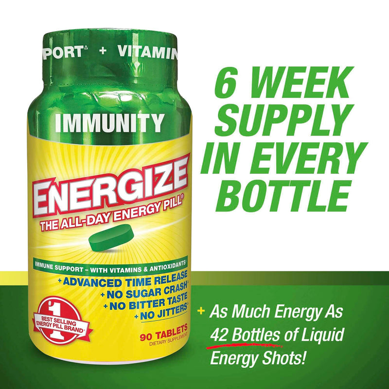 iSatori Energize Immunity Caffeine Pills All Day Energy - 90 Tablets | Vitamin A, B12, C, D, E, Antioxidants, Keto-Friendly, Daily Immune Support, Super Greens, No Jitters, Time-Released