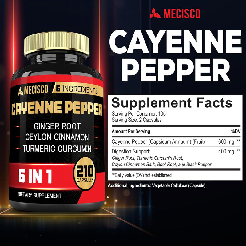Cayenne Pepper Capsules - Ultra Complex with Cinnamon, Ginger, Cardamom, Hawthorn Berry - Support Digestion, Circulation & Overall Wellness (180 Count (Pack of 1)) 180 count (pack of 1) - BeesActive Australia