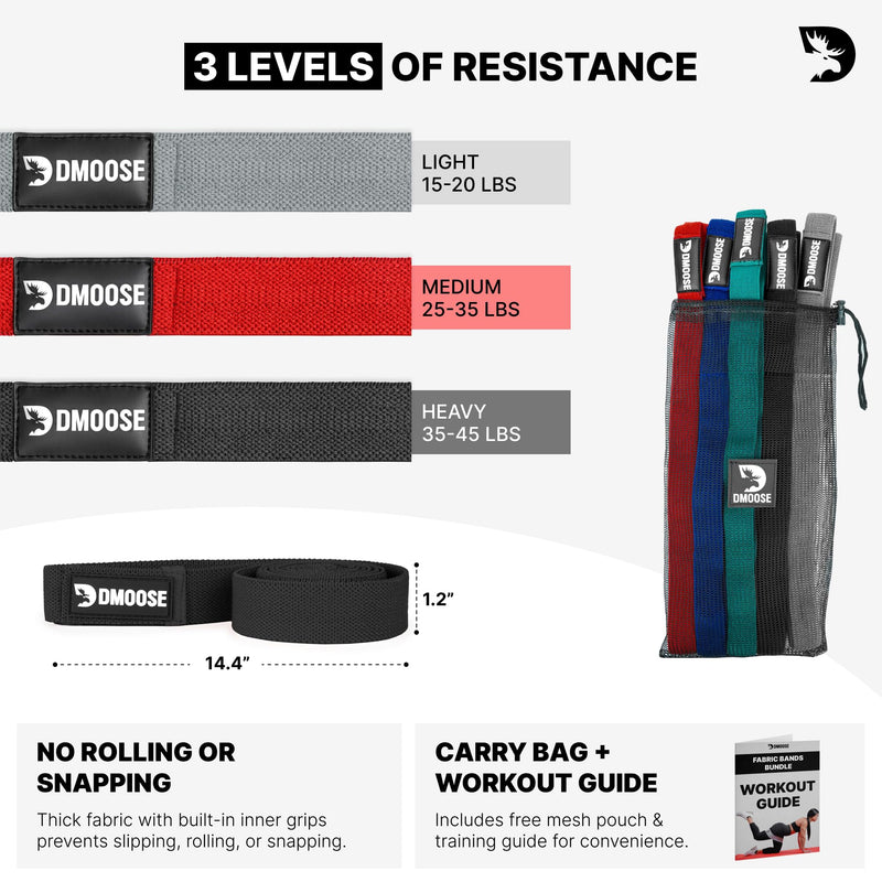 DMoose Fitness Fabric Resistance Bands for Full Body Exercises - Non-Slip Thick Cloth Stretch Band for Squats, Lunges & Bicep Curls - Long Resistance Bands for Working Out - Booty Band for Men & Women Long Bands (Pack of 3) V2 - BeesActive Australia