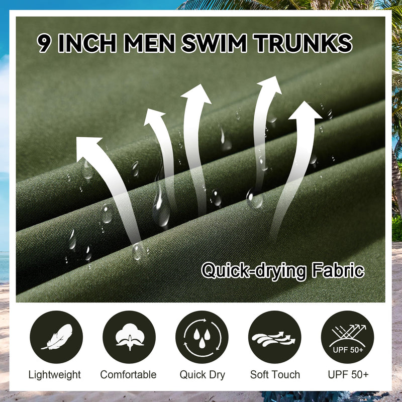 American Trends Mens Swim Trunks with Compression Liner Board Shorts for Men Quick Dry Swimsuits Bathing Suit Swimwear X-Large 9" Army Green - BeesActive Australia