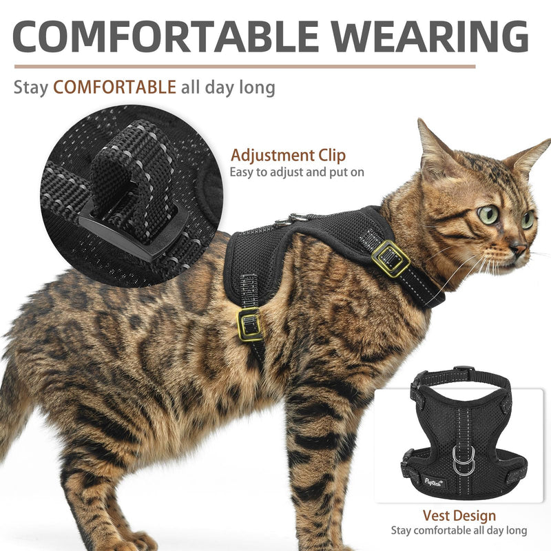 PUPTECK Cat Harness and Leash Set Escape Proof, Reflective Adjustable Soft Mesh Kitten Vest Harness for Walking Travel, Black, S Small - BeesActive Australia