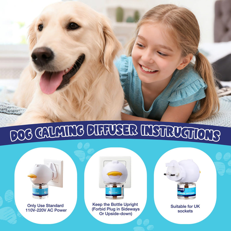 Dog Calming Plug in, Relaxants & Anxiety Relief Therapet Diffuser for Dogs, 4-in-1 Dog Calming Diffuser Pheromone Equipped with 1 Diffuser+3 Refills, Adapt for Dogs Tasteless