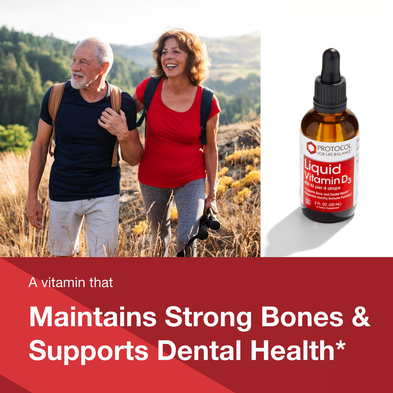 PROTOCOL FOR LIFE BALANCE Liquid Vitamin D-3, Bone Health*, 2 fl oz | Supports Calcium Absorption*, Bone and Dental Health*, and Immune Function* in Easy to Administer Drops