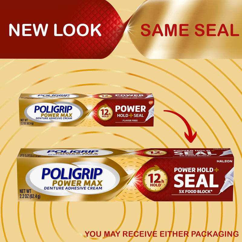 Poligrip Power Hold Plus Seal Denture Adhesive Cream, 2.2 oz (4 Pack)