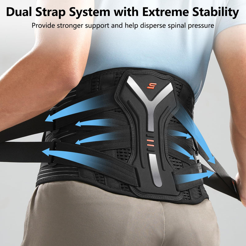 SueStar Back Brace for Lower Back Pain Relief with Y-Shaped Bionic Support System, Breathable Mesh Fabric Lumbar Support Belt for Men/Women, Immediate Relief from Sciatica, Herniated Disc, Scoliosis Large (Waist: 36.7～41.2 Inch) black