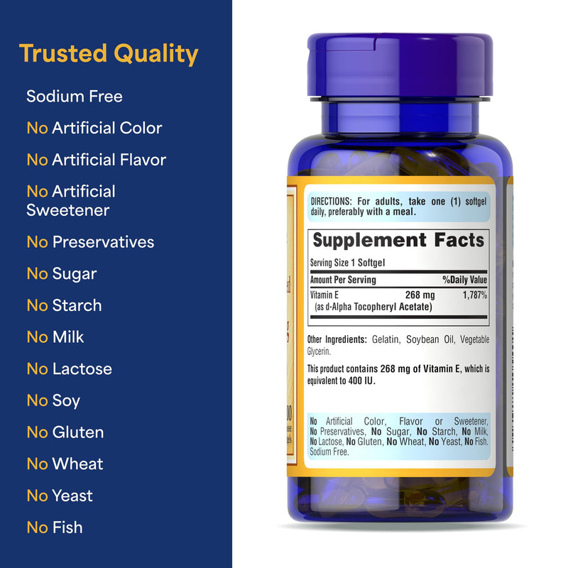 Puritan's Pride Vitamin E-268mg D-Alpha Tocopheryl, 100 Softgels