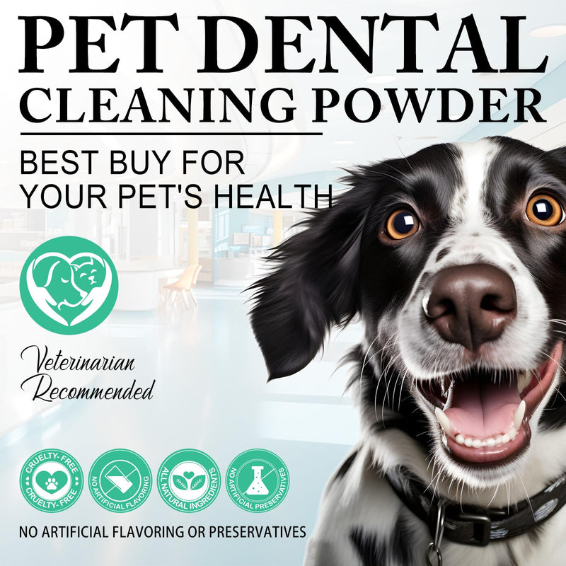 Dental Cleaning Powder for Dogs & Cats,100g Natural Plaque & Tartar Remover with Probiotics, Oral Care Supplement for Fresh Breath and Healthy Gums, Easy Use Food Additive for All Breeds