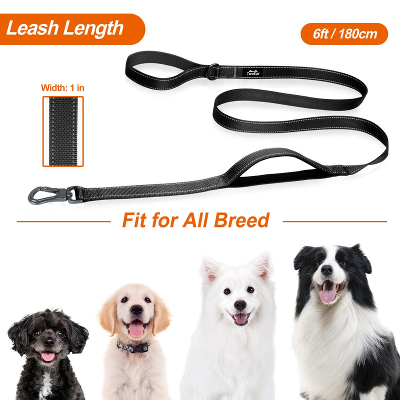 TwoEar 6FT 1IN Strong Black Dog Leash with 2 Padded Handles, Traffic Handle Extra Control, Comfortable Soft Dual Handle, Auto Lock Hook, Reflective Walking Lead for Small Medium and Large Dogs 1 in x 6 ft - BeesActive Australia