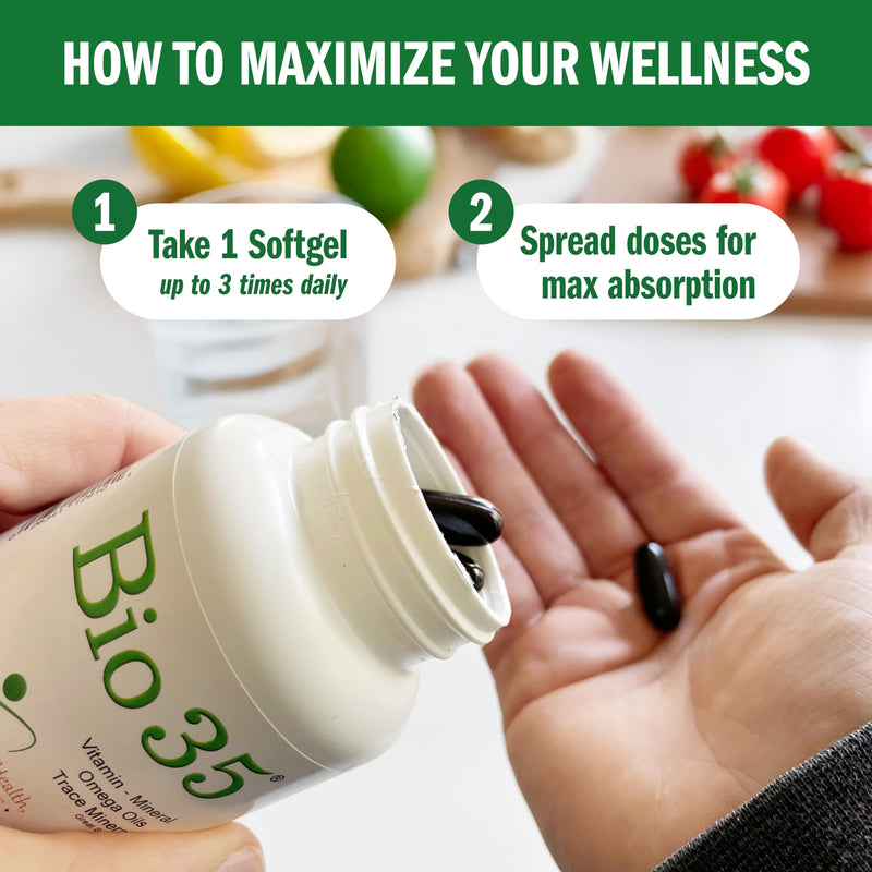Bio-35 100ct, Daily Multivitamin for Men & Women Wellness – Bio35 High Potency Softgel with Trace Minerals, Multi Vitamins for Immune Support, Digestion, & Energy With Iron 100 Count (Pack of 1)