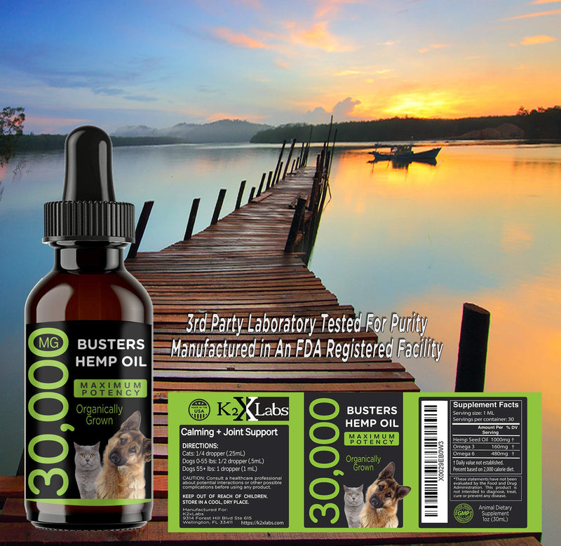 Buster's Organic Hemp Oil Treats for Dogs & Cats - Perfect Ratio Omega 3 & 6 - Made in USA - Hip & Joint Health, Natural Relief, Calming (1-Pack) 1-Pack
