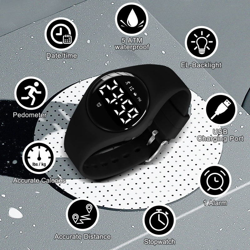 BEN NEVIS Kids Watch, Digital Watch for Boys Girls, Sport Watch with Fitness Tracker, Alarm Clock, Stopwatch, No App and Waterproof, Watch for Kids Ages 5-12 008-Black-F