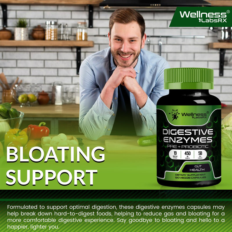 Digestive Enzymes with Probiotics and Prebiotics 450mg, 240 Count | 5 Billion CFU, Women & Men, Gut Health, Bloating & Digestion Support, Enzimas Digestivas, 2 Pack 120 Count (Pack of 2)