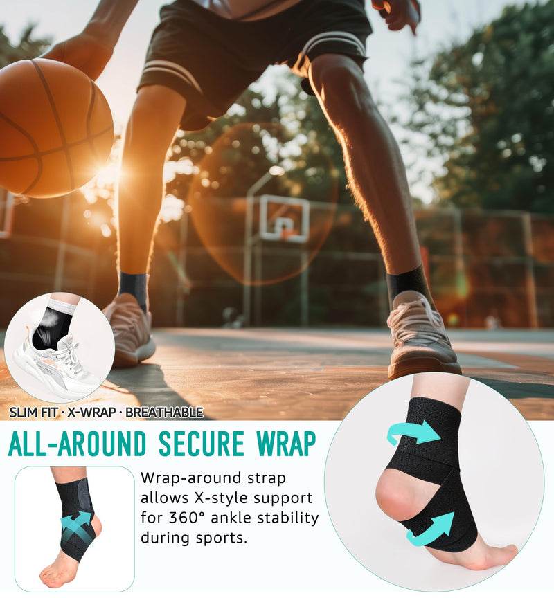 HiRui Ankle Support Brace for Men & Women, Adjustable Compression Strap for Sprains, Plantar Fasciitis, Achilles Tendonitis, Running, Workout, Sports – Fits Left & Right Foot (1, Black, Medium) 1 - BeesActive Australia
