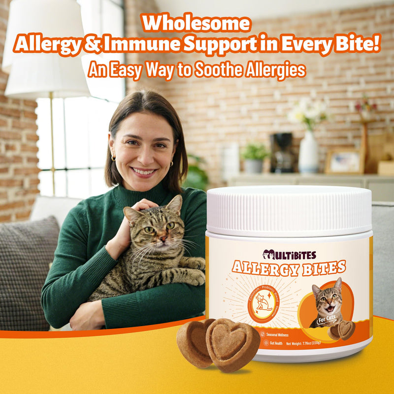 220g Cat Allergy Relief Bites - with Colostrum,Lysine,Taurine for Cats & Probiotic - Immune Support, Skin and Coat for Cats & Cat Digestive Support - Skin and Coat Supplement