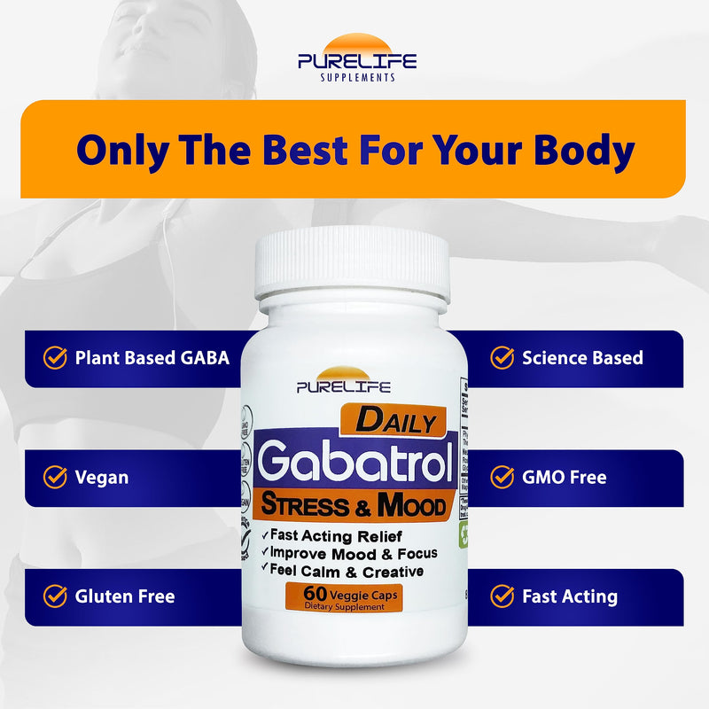 Gabatrol Daily – Plant Based GABA Supplement. Vegetarian and Vegan Friendly (60 Veggie Caps) 60 Count (Pack of 1)