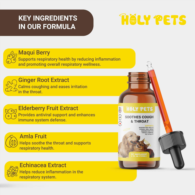 Cough Medicine for Dogs & Cats, Kennel Cough Treatment, Respiratory Infection Support - Sneezing Relief & Cough Treatment - Pet Asthma Support - Made with Natural Ingredients in The USA (4oz) 4oz