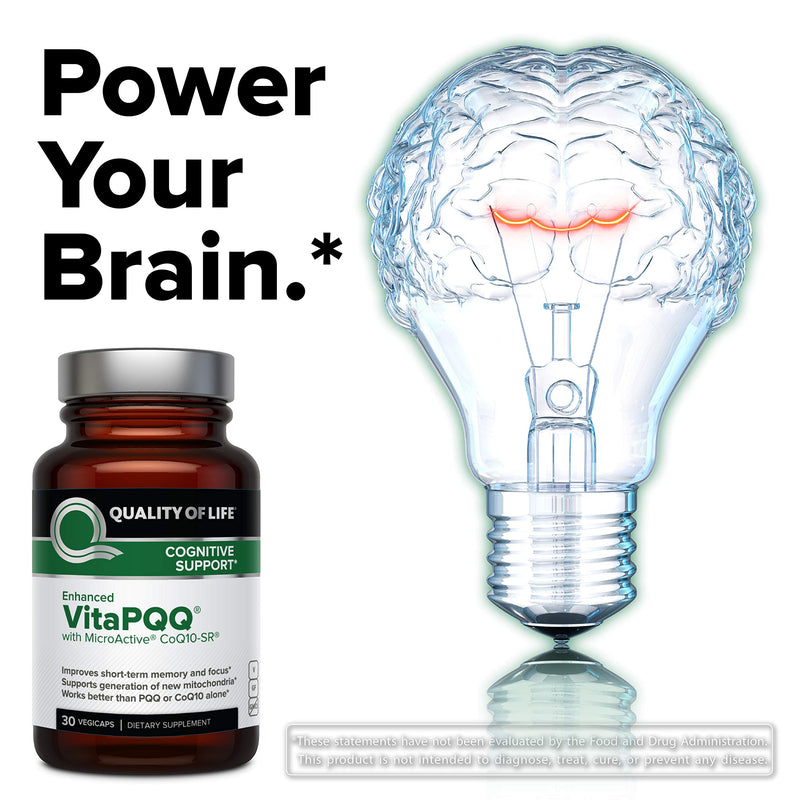 Quality of Life VitaPQQ with MicroActive CoQ10-SR Premium Supplement - Anti Aging, Memory, Energy, Focus, Cognitive and Heart Health - 30 Vegicaps 30 Count (Pack of 1)