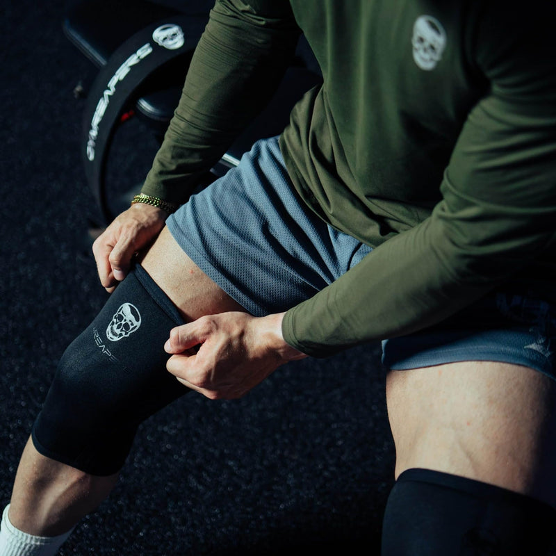 Gymreapers Knee Sleeves (1 Pair) With Gym Bag - IPF Approved - Knee Compression Sleeve Support for Squats, Weightlifting, and Powerlifting 7MM Neoprene Sleeves - 1 Year Warranty (Black/Black, Large) Black/Black - BeesActive Australia