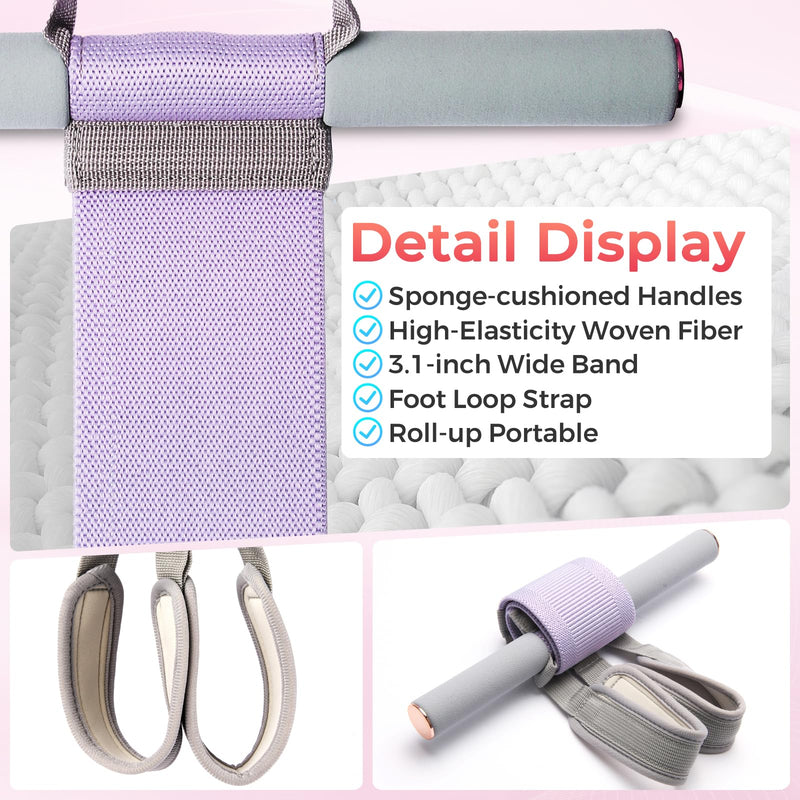 VICSKY Fabric Resistance Band with Handles & 2 Foot Loops - 120lb Exercise Band for Home Workout, Yoga & Full-Body Training, Leg Arm Chest Wrist - Portable Home Fitness Tools for Women Purple