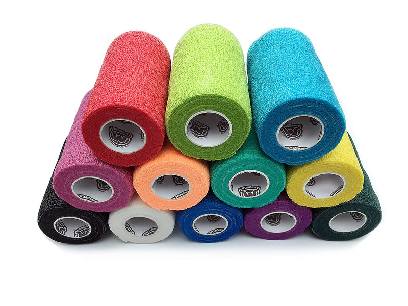 Vet Wrap Bulk Bandage Tape (4 Inch 12 Color Pack), Water Resistant Self Adherent Cohesive Rolls 4 Inch Multi - BeesActive Australia