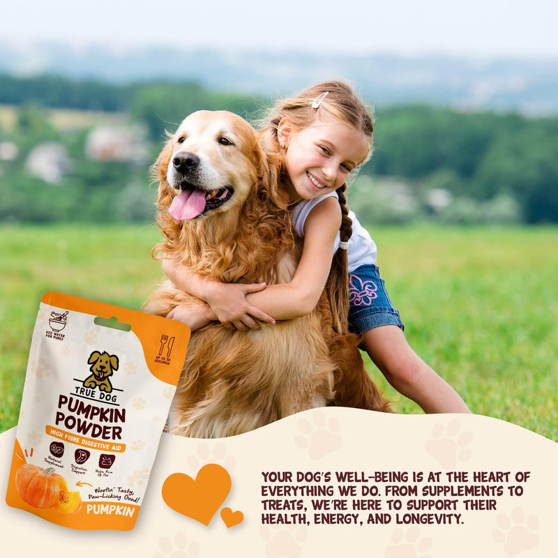 True Dog Pumpkin Powder for Dogs (250g - Up to 30 Servings) Dog Food Topper with Vitamin A and Fibre for Dogs, Firms Up Stools and Supports Eye Health - Natural Pet Supplement