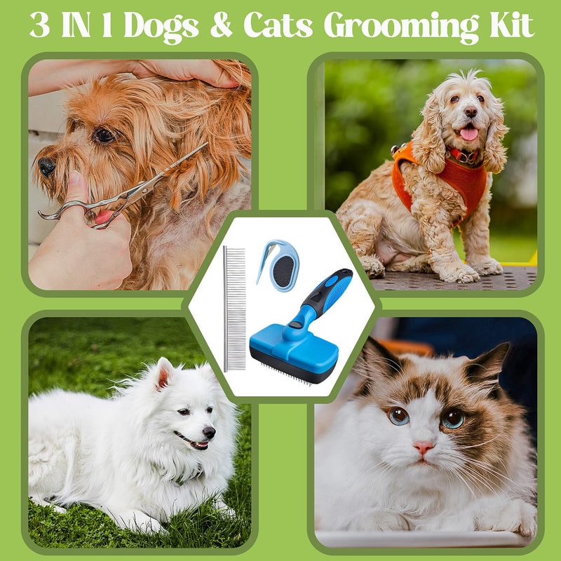3 PCS Deshedding Dog Brush Grooming Kit for Pet Dogs Cats Poodle Dematting Comb for Removing Tangles and Knots Slicker Cat Matted Fur Cutter Pet Hair Remover Tool For Short & Long Hair DOG-G-3PCS - BeesActive Australia