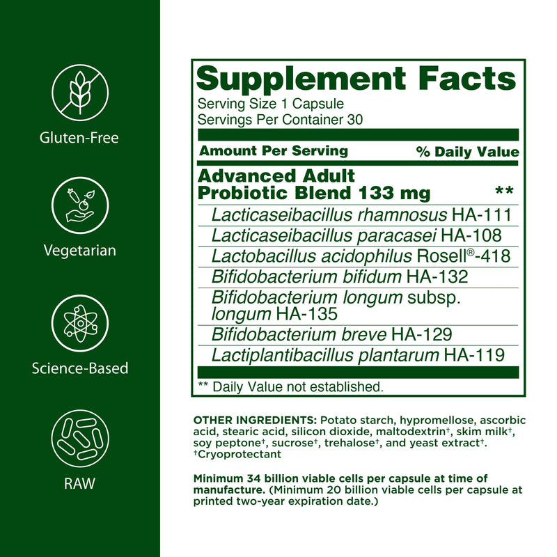 FloraHealth Advanced Adult’s Probiotic, 7 Strains, 34B CFU, 55+, 30 Caps | Seven Senior-Specific Strains, Gluten Free, Raw Probiotic with 34 Billion Cells Unflavored 30 Count (Pack of 1)