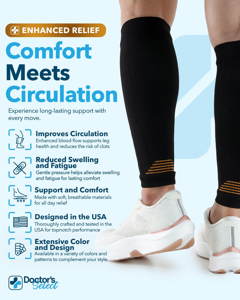 Doctor's Select 2 Pairs Copper Calf Compression Sleeve - Leg Compression Sleeves for Women & Men, Shin Splint Relief Large-X-Large Black - 2 Pairs - BeesActive Australia